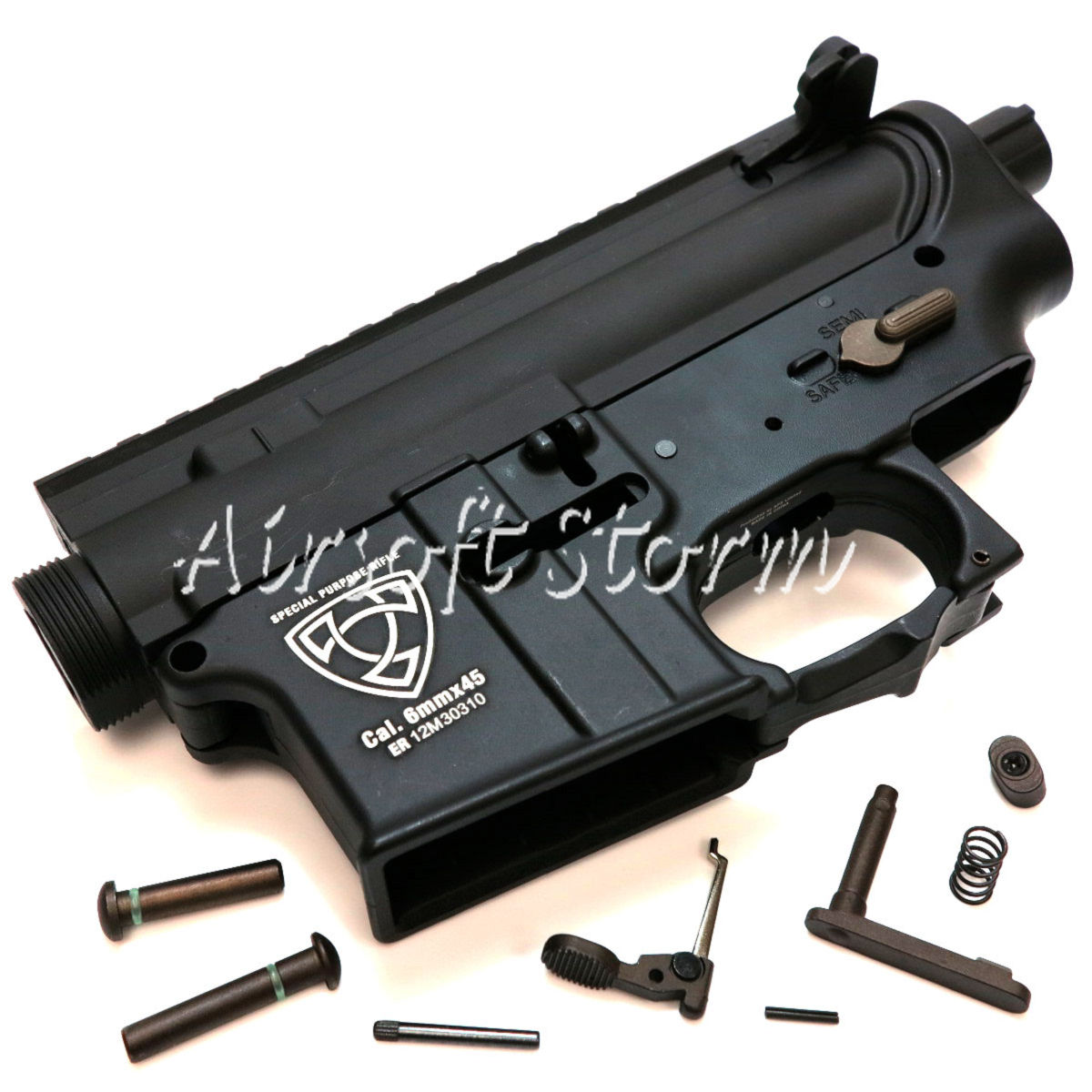AEG Gear APS Logo Upper & Lower Metal Body Receiver for M4/M16 AEG Black - Click Image to Close