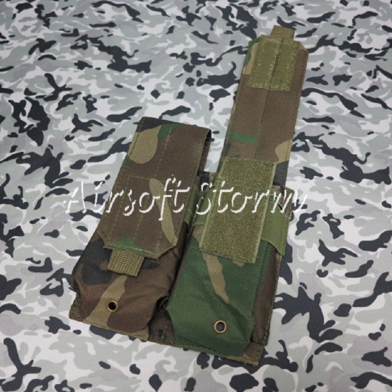 Airsoft SWAT Tactical Molle Assault Combat Double Magazine Pouch Woodland Camo - Click Image to Close