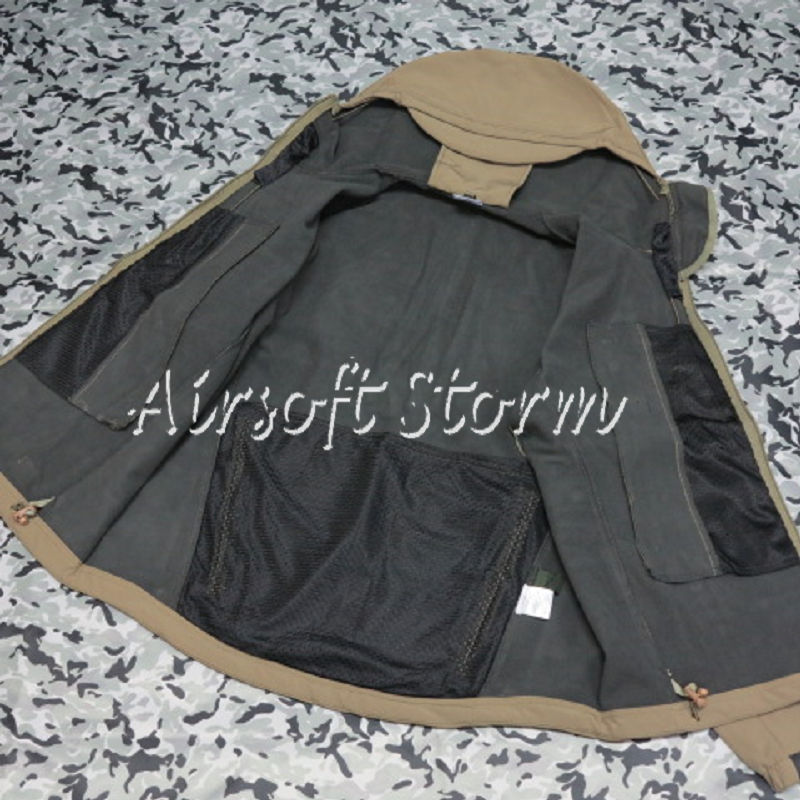 Stealth Hoodie Shark Skin Soft Shell Windproof & Waterproof Jacket Tan - Click Image to Close