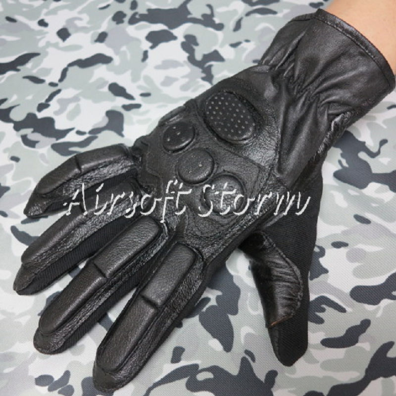 Airsoft SWAT Tactical Gear Full Finger Assault Combat Leather Gloves Black - Click Image to Close