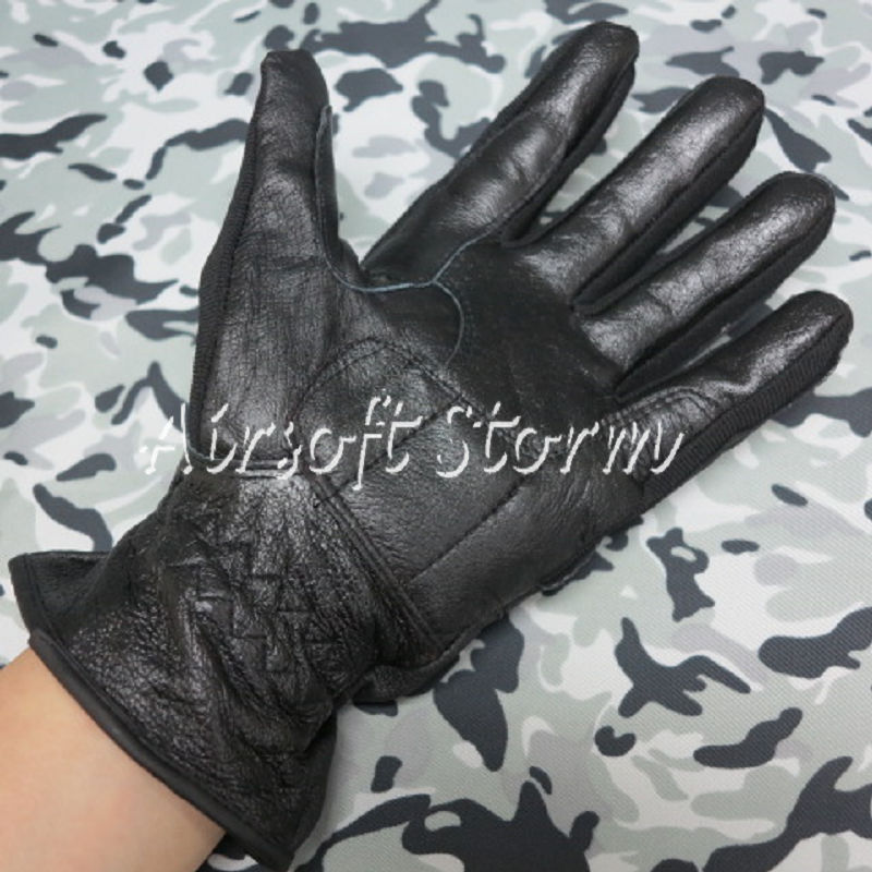 Airsoft SWAT Tactical Gear Full Finger Assault Combat Leather Gloves Black - Click Image to Close
