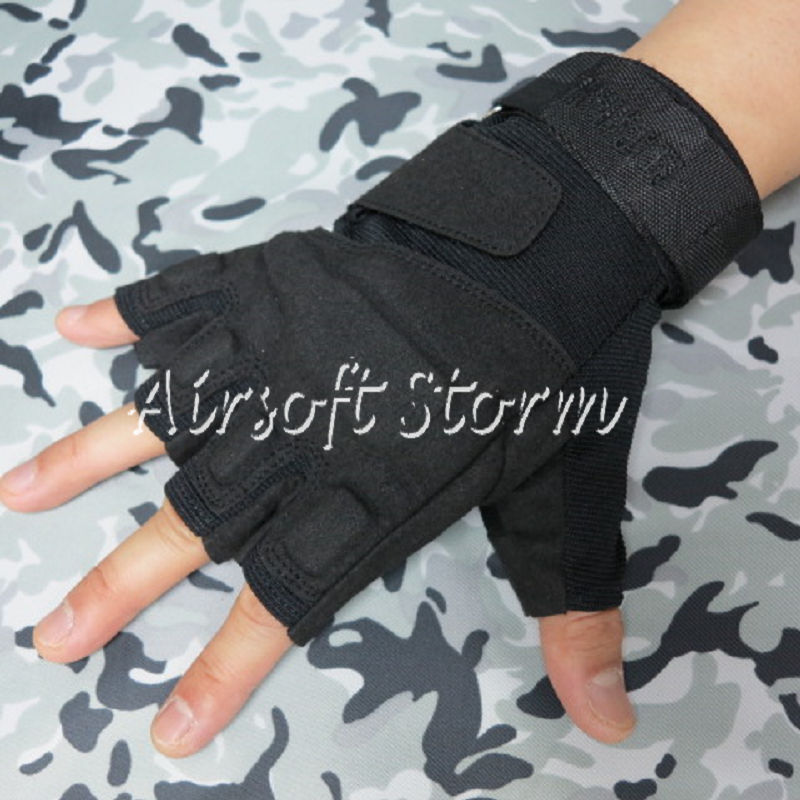 Airsoft SWAT Special Operation Tactical Half Finger Assault Gloves Black - Click Image to Close