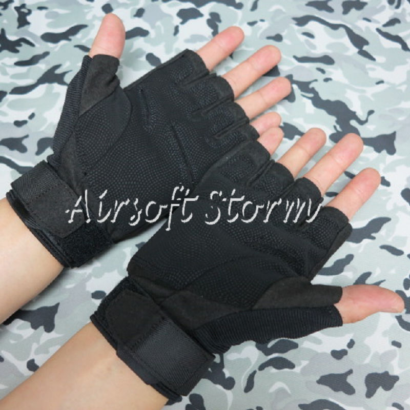 Airsoft SWAT Special Operation Tactical Half Finger Assault Gloves Black - Click Image to Close