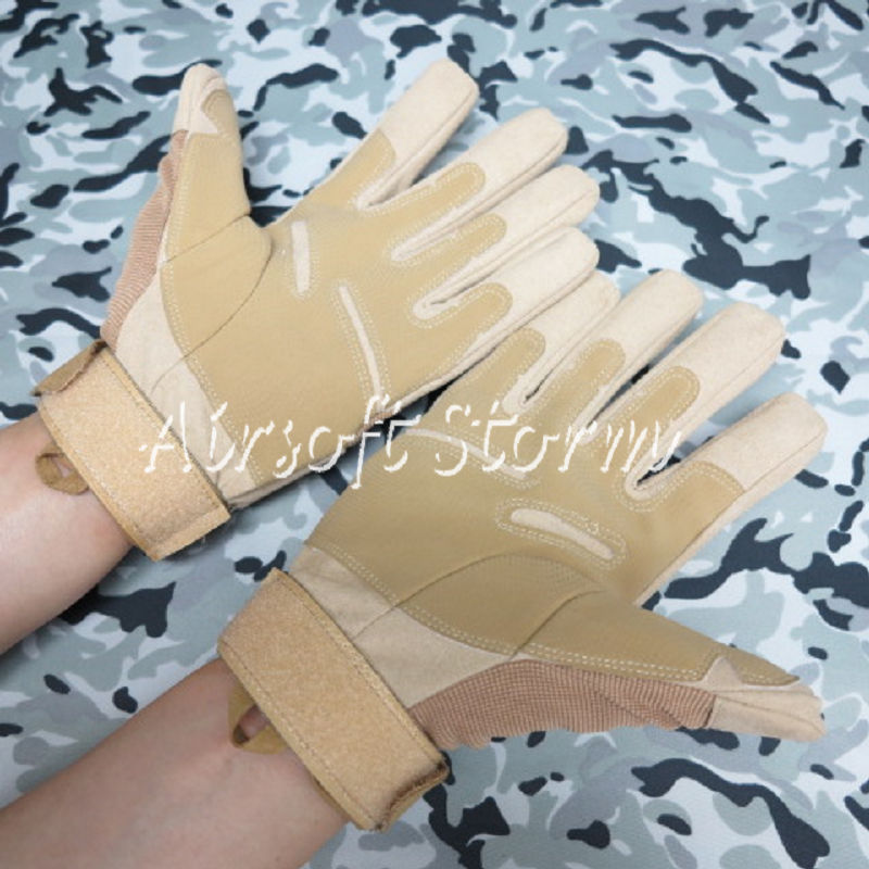 Airsoft SWAT Special Operation Tactical Full Finger Assault Gloves Desert Tan - Click Image to Close