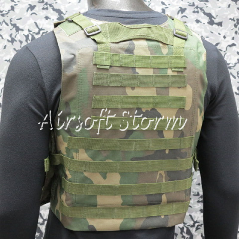 Airsoft Tactical Gear Molle Assault Plate Carrier Combat Vest Woodland Camo - Click Image to Close