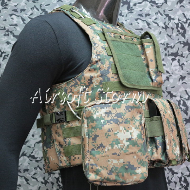 Airsoft Tactical Gear Molle Assault Plate Carrier Combat Vest Woodland Digital Camo - Click Image to Close