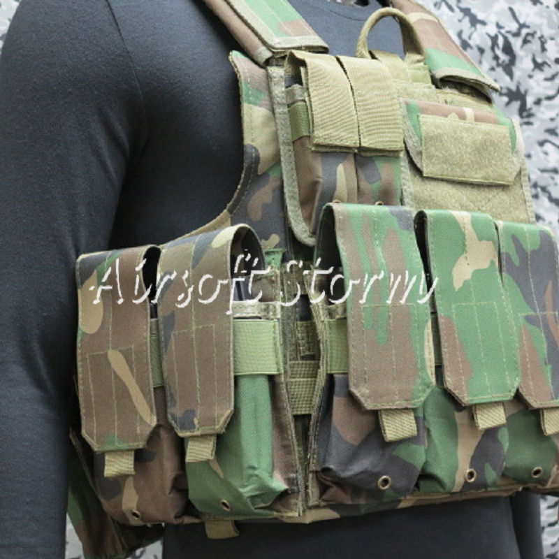 Airsoft SWAT Molle Combat Strike Plate Carrier CIRAS Vest Woodland Camo - Click Image to Close