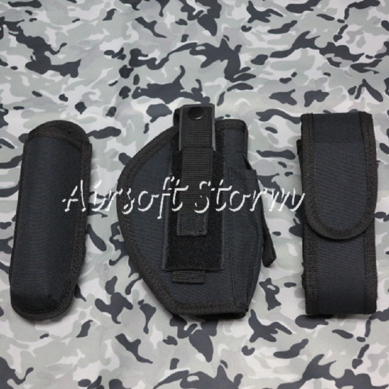 Airsoft SWAT Tactical Gear Combat BDU Modular Pouch Holder Duty Belt with Holster Black - Click Image to Close