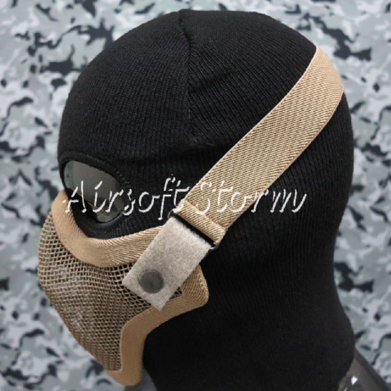 Airsoft SWAT Tactical Gear Deluxe Stalker Type Half Face Metal Mesh Protector Mask Desert Tan