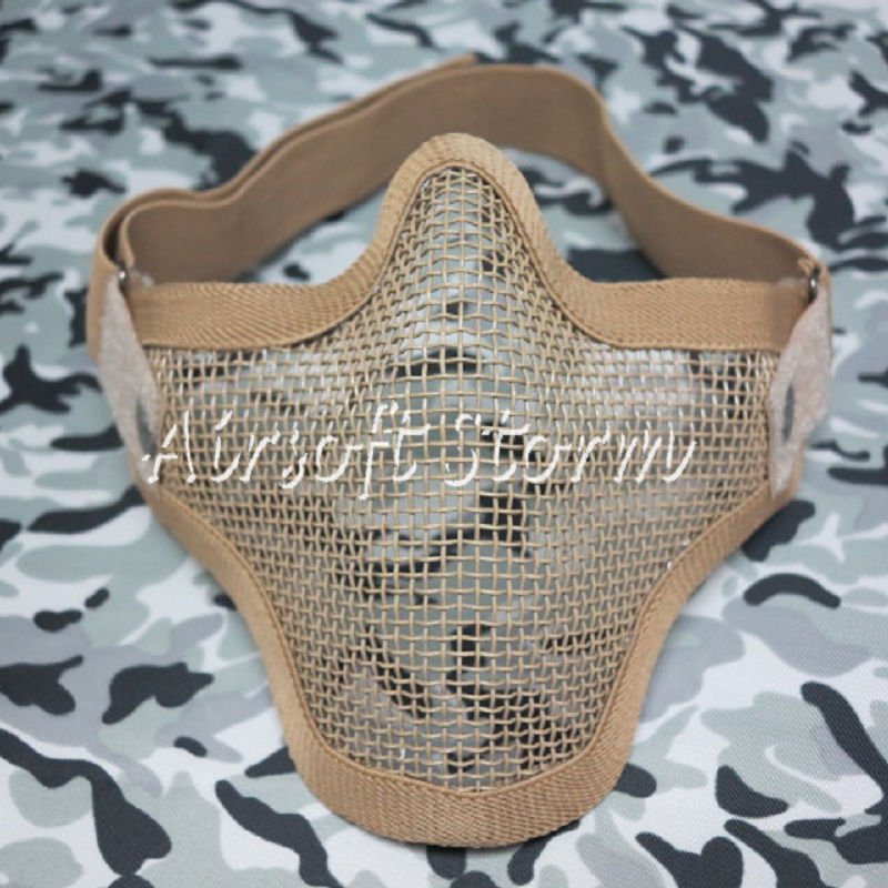 Airsoft SWAT Tactical Gear Deluxe Stalker Type Half Face Metal Mesh Protector Mask Desert Tan - Click Image to Close