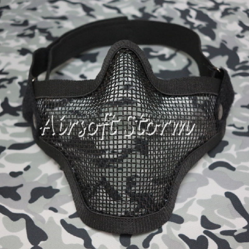 Airsoft SWAT Tactical Gear Deluxe Stalker Type Half Face Metal Mesh Protector Mask Black - Click Image to Close