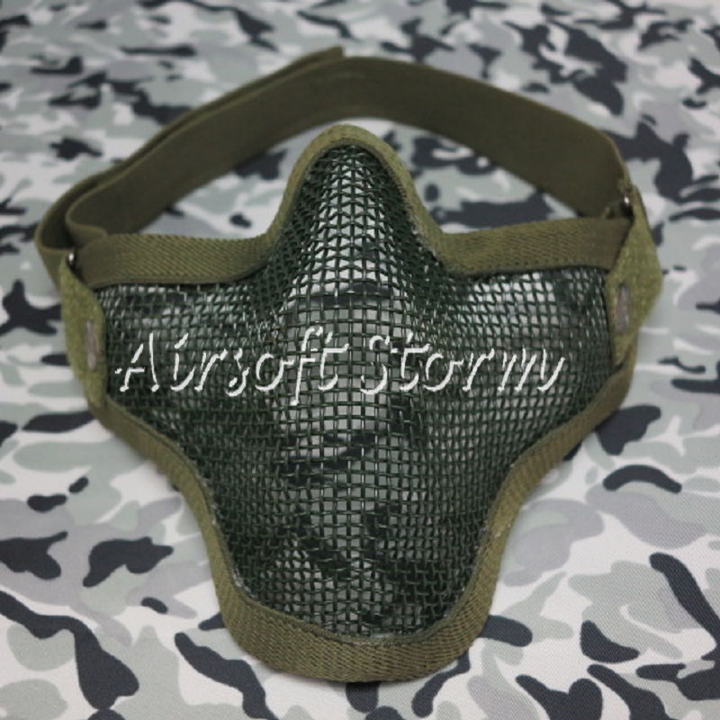 Airsoft SWAT Tactical Gear Deluxe Stalker Type Half Face Metal Mesh Protector Mask Olive Drab OD - Click Image to Close