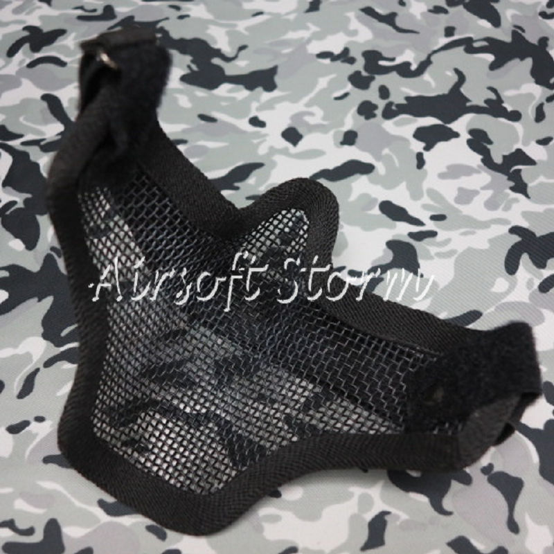 Airsoft SWAT Tactical Gear Deluxe Stalker Type Half Face Metal Mesh Protector Mask Black with Skull Print - Click Image to Close