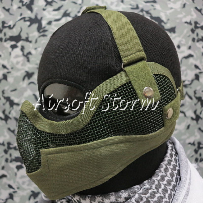 Airsoft SWAT Tactical Gear Stalker Type Half Face Metal Mesh Raider Mask Ver.2 Olive Drab OD - Click Image to Close