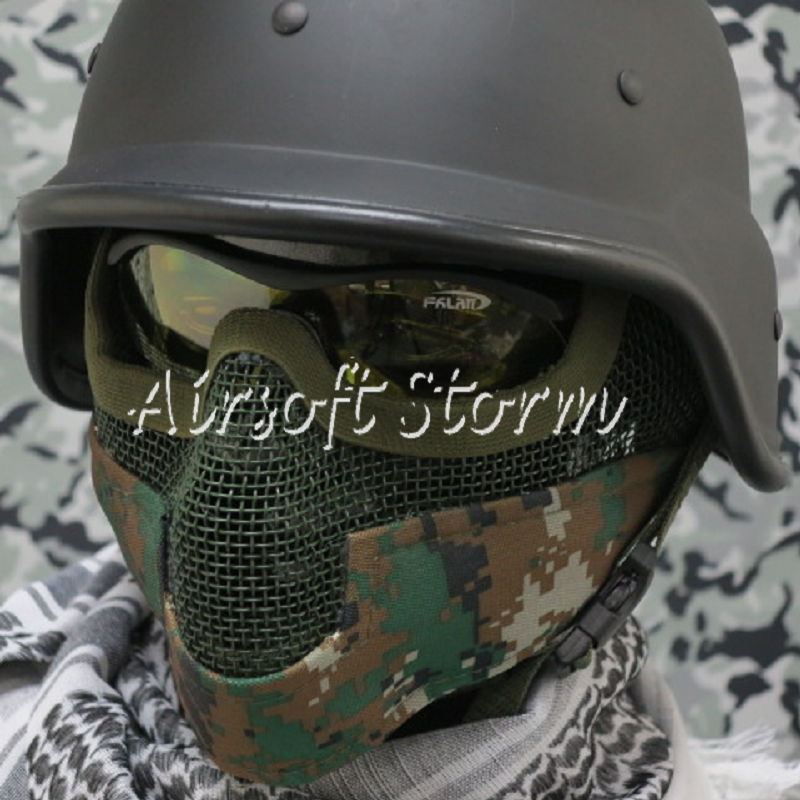 Airsoft SWAT Tactical Gear Stalker Type Half Face Metal Mesh Raider Mask Ver.2 Woodland Digital Camo