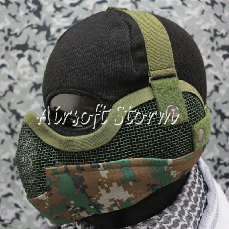 Airsoft SWAT Tactical Gear Stalker Type Half Face Metal Mesh Raider Mask Ver.2 Woodland Digital Camo - Click Image to Close