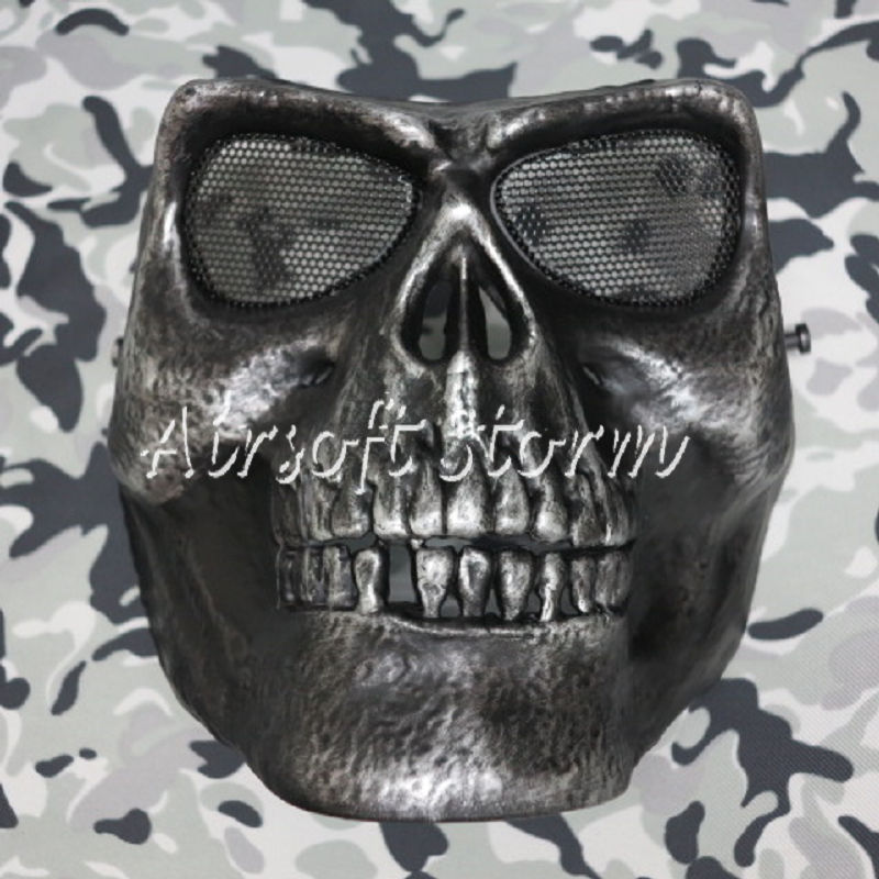 Airsoft SWAT Tactical Gear Seal Skull Skeleton Full Face Protector Mask Silver Black - Click Image to Close