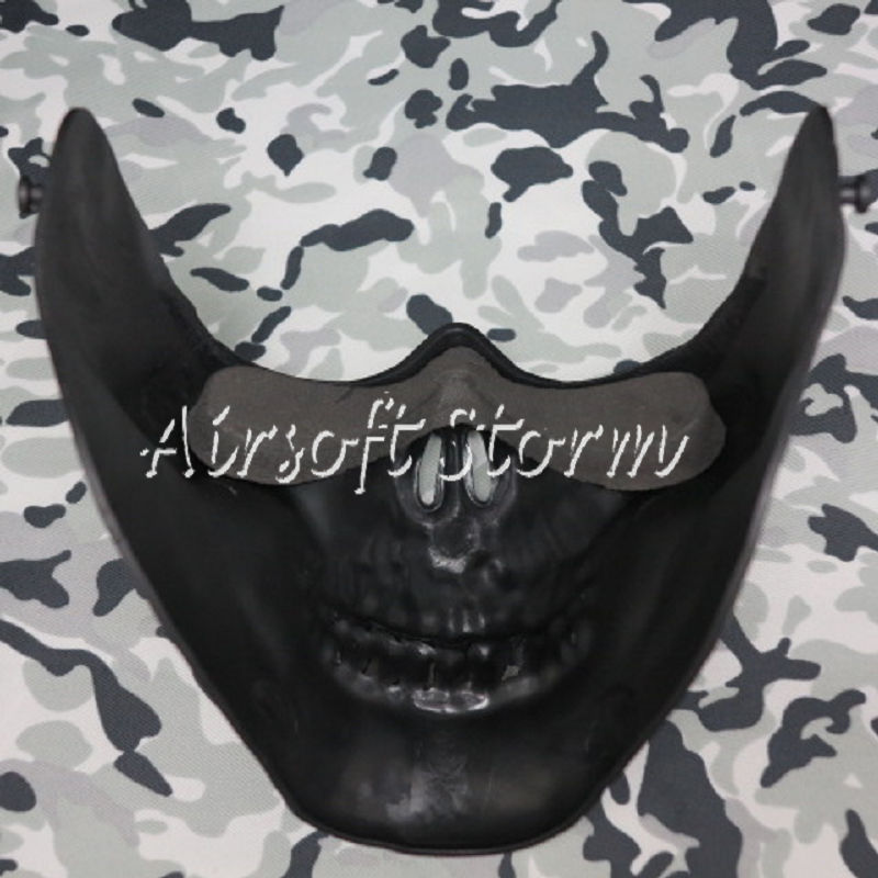 Airsoft SWAT Tactical Gear Seal Skull Skeleton Half Face Protector Mask Black - Click Image to Close