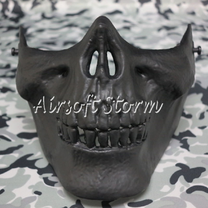 Airsoft SWAT Tactical Gear Seal Skull Skeleton Half Face Protector Mask Black - Click Image to Close