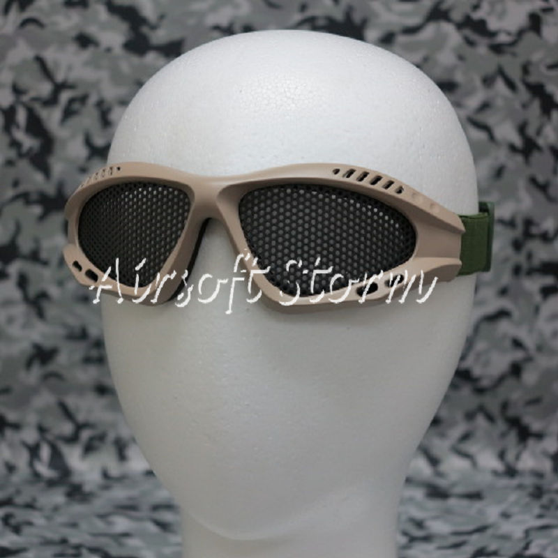 Airsoft Tactical No Fog Metal Mesh Goggle Glasses Desert Tan