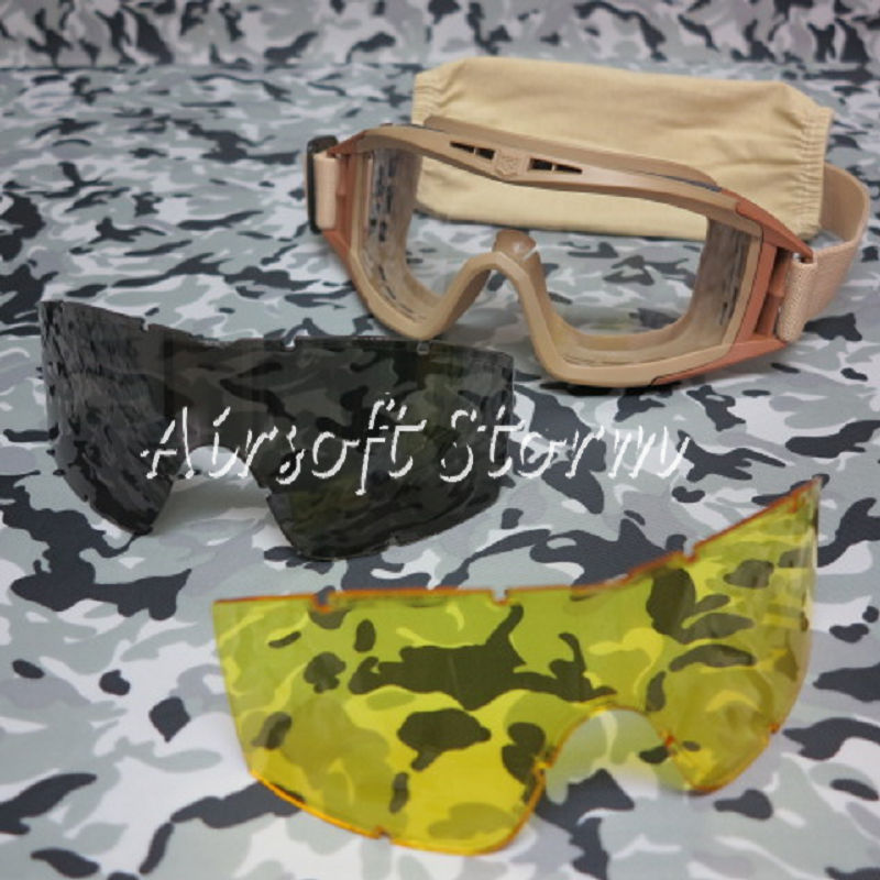 Tactical Desert Goggle Glasses Tan with 3 Replaceable Lens