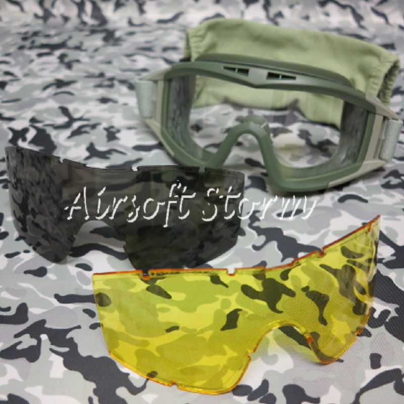Tactical Desert Goggle Glasses Olive Drab w/ 3 Replaceable Lens